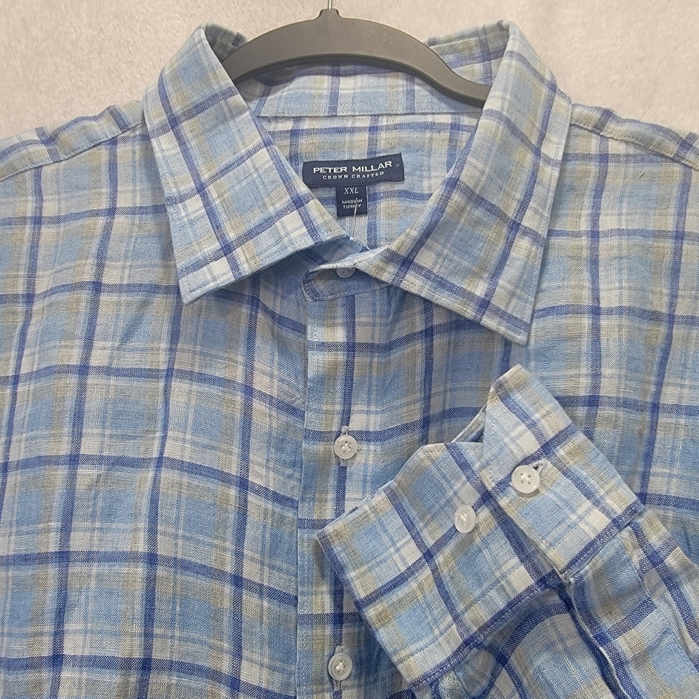 NWT Peter Millar Crown Crafted Lenox Sport Shirt XXL 100% Linen Long Sleeve $250